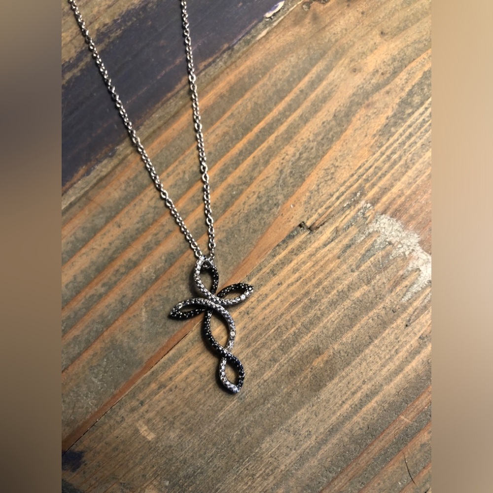 Elegant Black and Silver Rhodium Cross Pendant Necklace